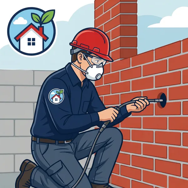 Técnico de MundoAisla realizando diagnóstico con cámara endoscópica en la fachada para evaluar la cámara de aire